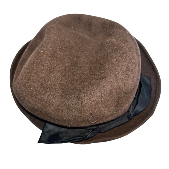 Brown black felt ribbon bow hat London Susy Krakowski Vintage England - Picture 7 of 7